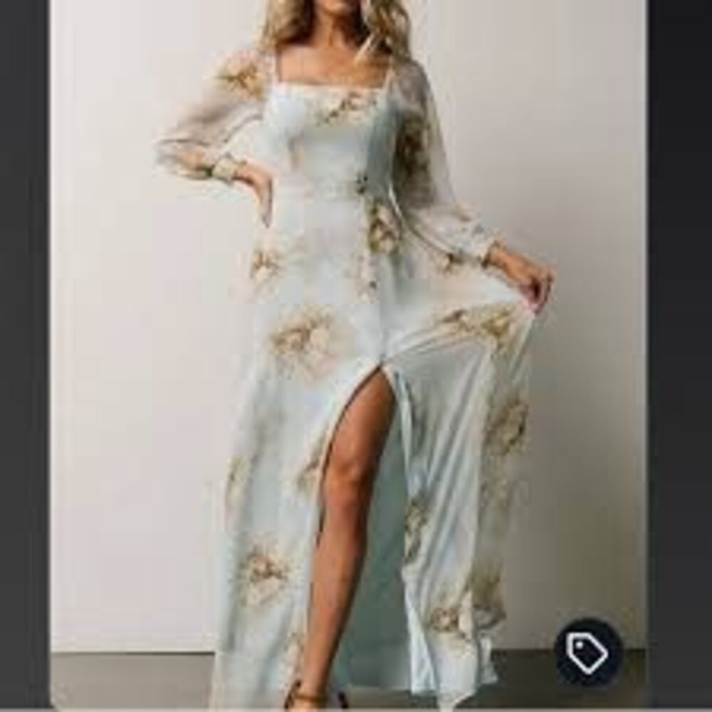 Baltic Born Giselle vintage blue square neck chiffon maxi dress XS NWT